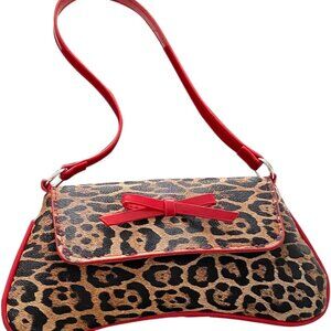Women's Leopard Flap Shoulder Handbag Faux Leather Underarm Purse for Casual